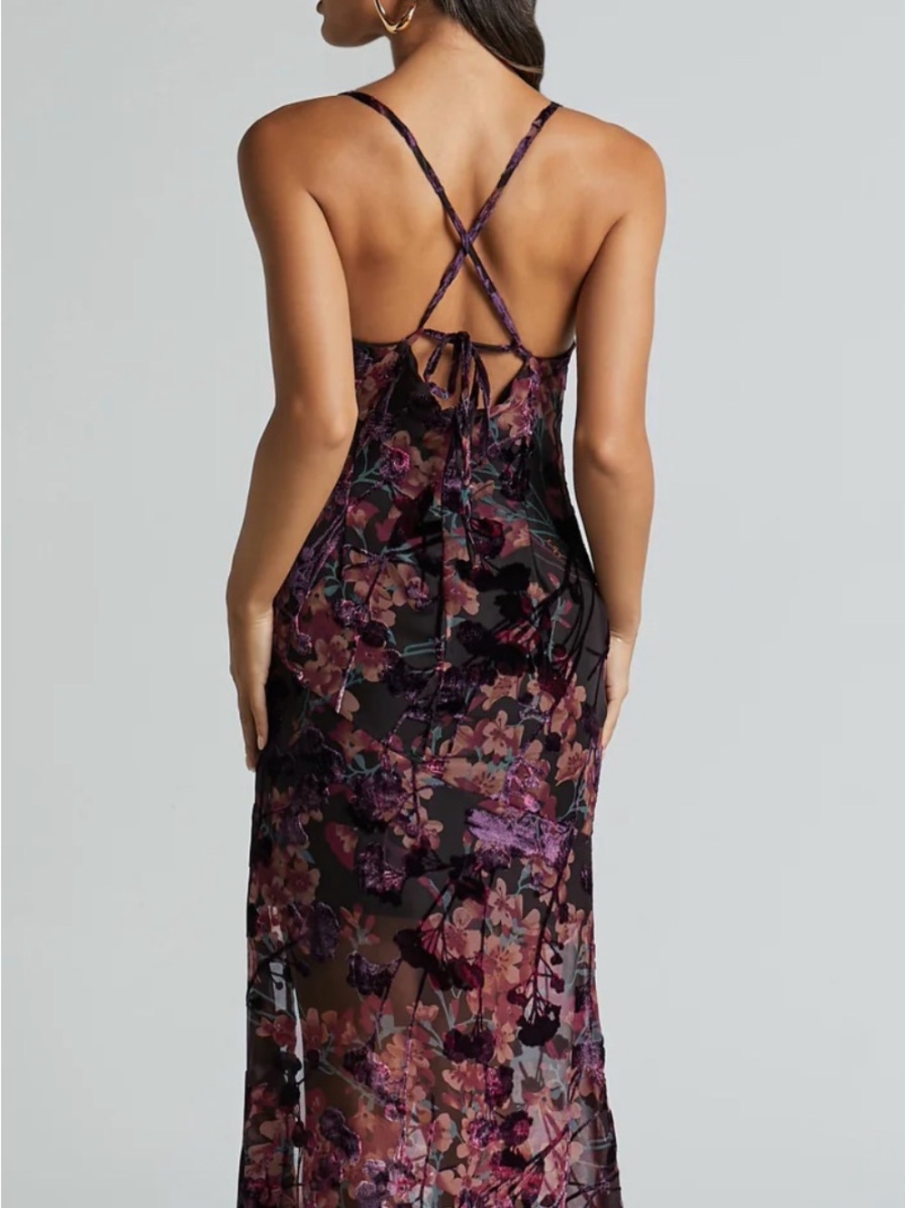 Showpo Floral Maxi Dress in Black and Purple - Picture 3 of 9